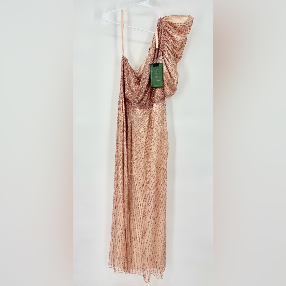Mac Duggal | NWT Women’s 18 Apricot 5622 Sequin One Shoulder Evening Gown Prom - Picture 3 of 9
